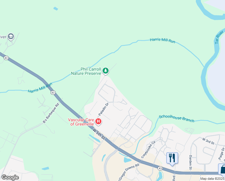 map of restaurants, bars, coffee shops, grocery stores, and more near 2603 Boone Court in Greenville