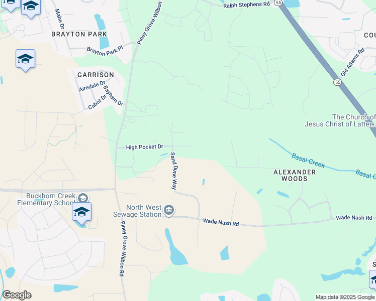 map of restaurants, bars, coffee shops, grocery stores, and more near 5560 High Pocket Drive in Holly Springs