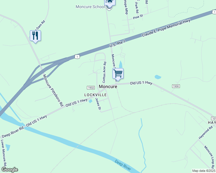map of restaurants, bars, coffee shops, grocery stores, and more near in Moncure