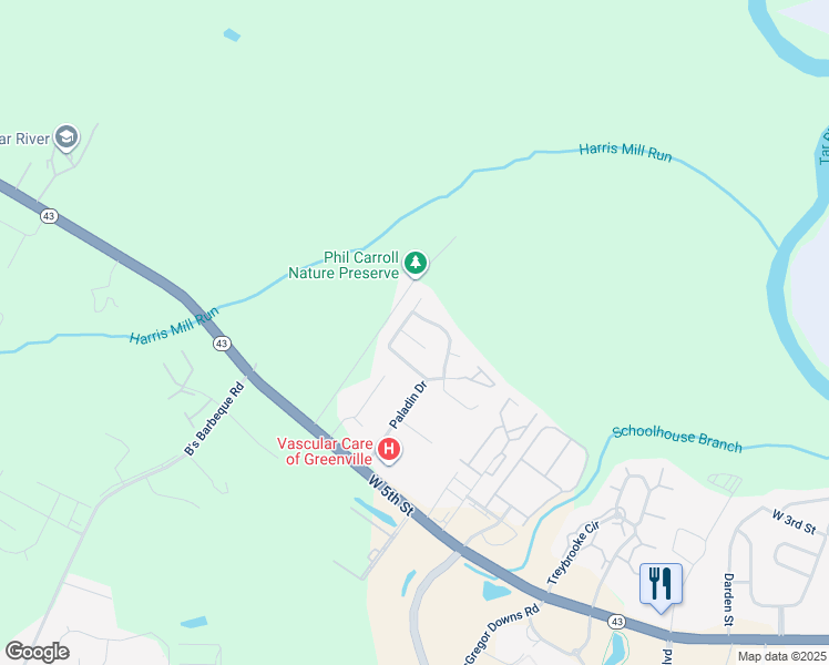 map of restaurants, bars, coffee shops, grocery stores, and more near 2608 Boone Court in Greenville