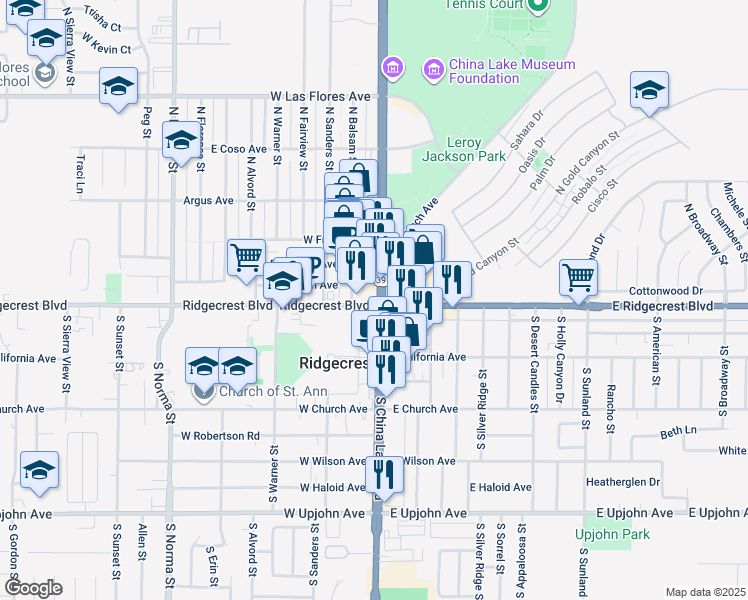 map of restaurants, bars, coffee shops, grocery stores, and more near in Ridgecrest