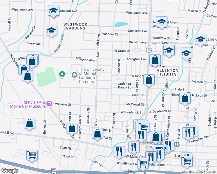 map of restaurants, bars, coffee shops, grocery stores, and more near 183 Campbell Street in Jackson