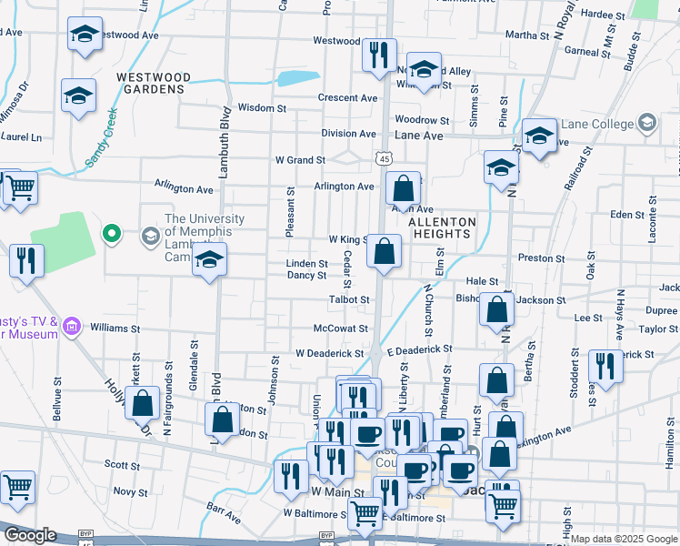 map of restaurants, bars, coffee shops, grocery stores, and more near 235 Cedar Street in Jackson