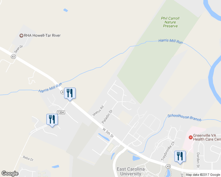 map of restaurants, bars, coffee shops, grocery stores, and more near Richard Drive in Greenville