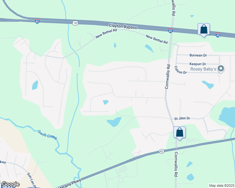 map of restaurants, bars, coffee shops, grocery stores, and more near 3041 Austin Drive in Garner