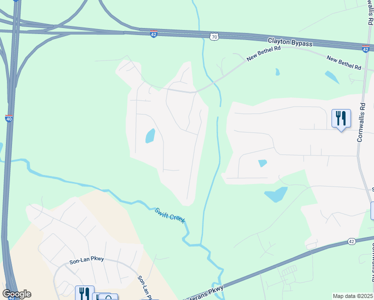 map of restaurants, bars, coffee shops, grocery stores, and more near 82 South Ringneck Place in Garner
