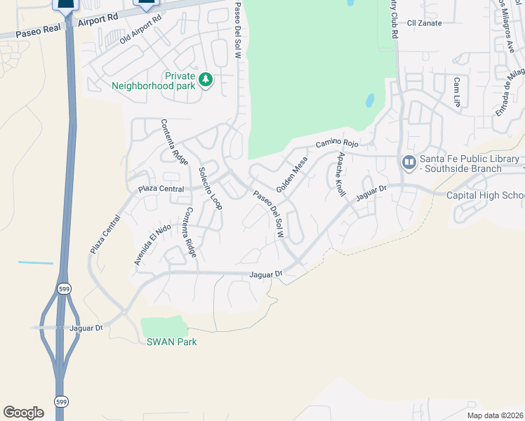 map of restaurants, bars, coffee shops, grocery stores, and more near 6937 Golden Mesa in Santa Fe