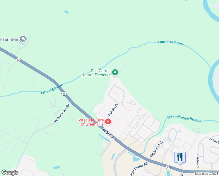 map of restaurants, bars, coffee shops, grocery stores, and more near 2703b Richard Drive in Greenville