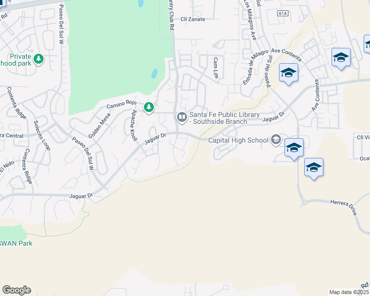 map of restaurants, bars, coffee shops, grocery stores, and more near 6600 Jaguar Drive in Santa Fe