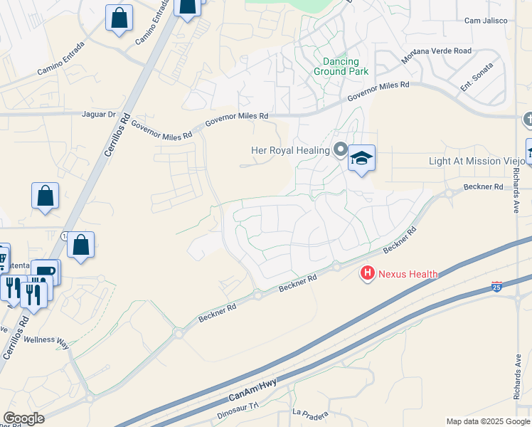 map of restaurants, bars, coffee shops, grocery stores, and more near 4269 Dia Soleado in Santa Fe