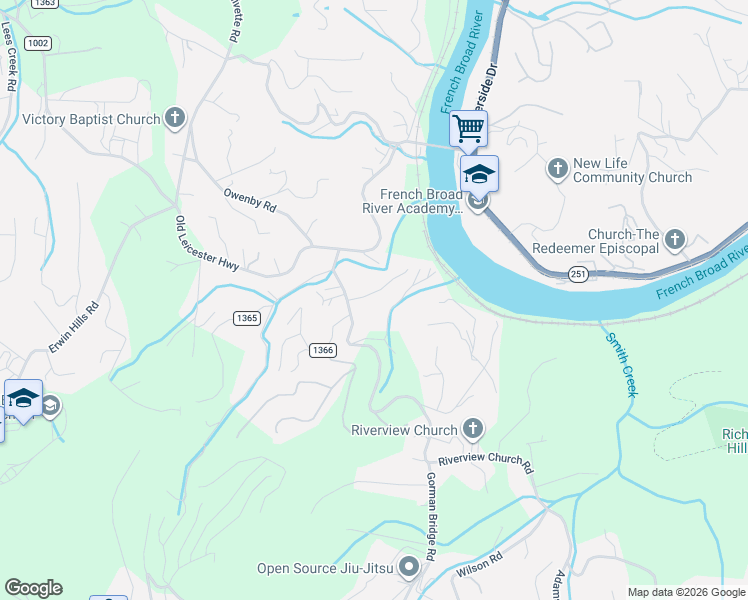 map of restaurants, bars, coffee shops, grocery stores, and more near 42 Massey Road in Asheville