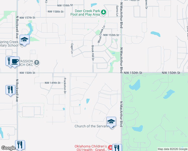 map of restaurants, bars, coffee shops, grocery stores, and more near 7001 Northwest 150th Street in Oklahoma City