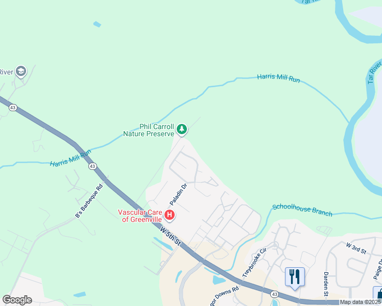 map of restaurants, bars, coffee shops, grocery stores, and more near 2712 Bluff View Drive in Greenville