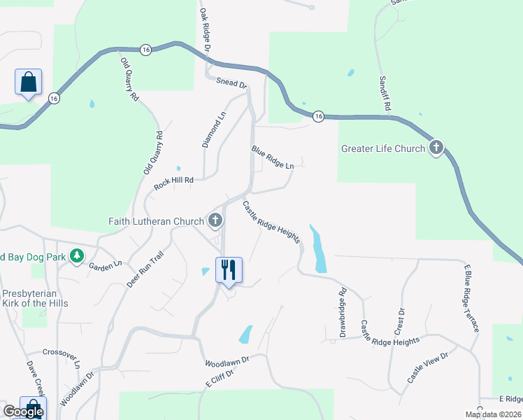 map of restaurants, bars, coffee shops, grocery stores, and more near 102 Whistling Pines Lane in Fairfield Bay