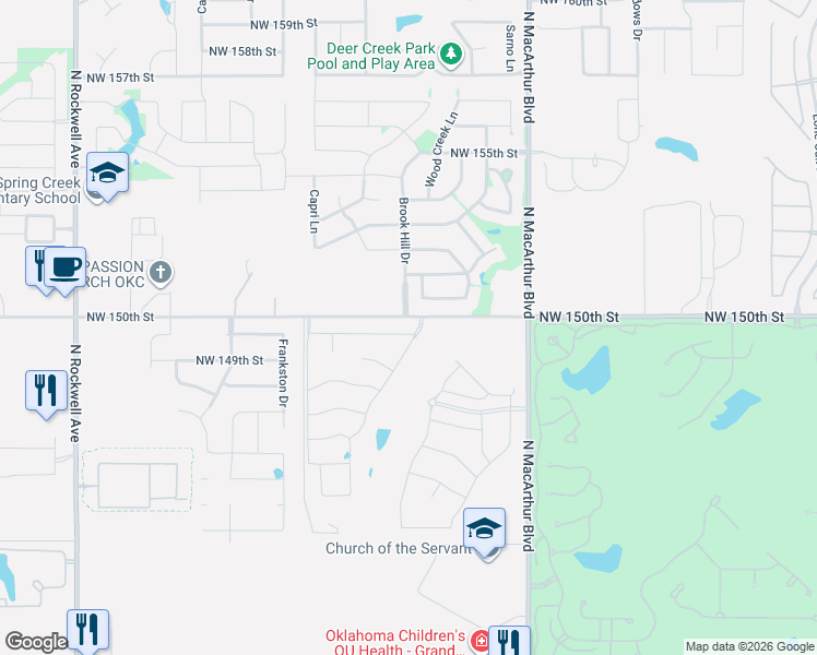 map of restaurants, bars, coffee shops, grocery stores, and more near 7001 Northwest 150th Street in Oklahoma City