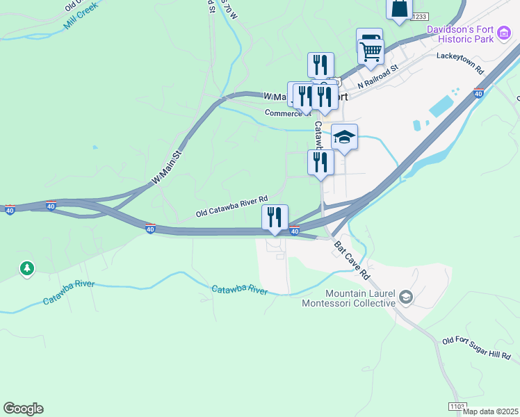 map of restaurants, bars, coffee shops, grocery stores, and more near 311 Old Catawba River Road in Old Fort