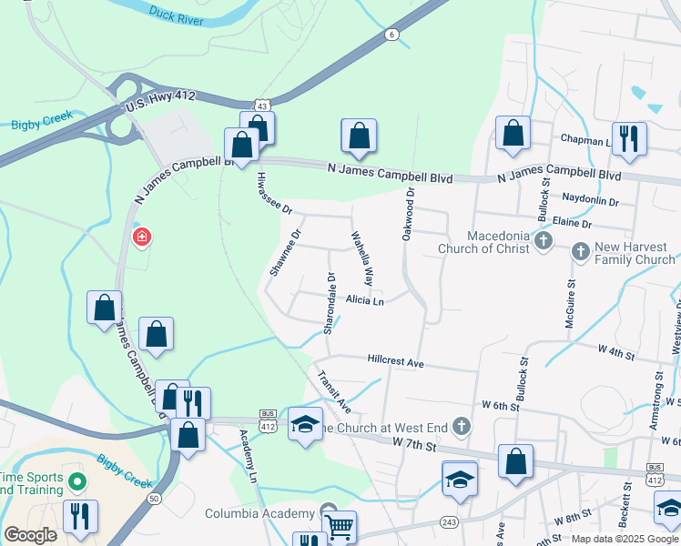 map of restaurants, bars, coffee shops, grocery stores, and more near 404 Sharondale Drive in Columbia