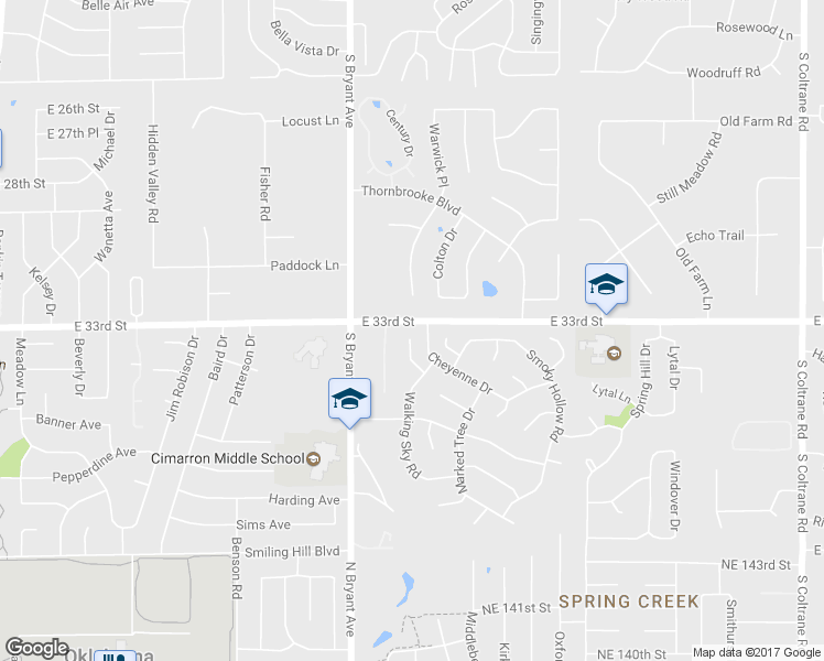 map of restaurants, bars, coffee shops, grocery stores, and more near 3301 Choctaw Drive in Edmond