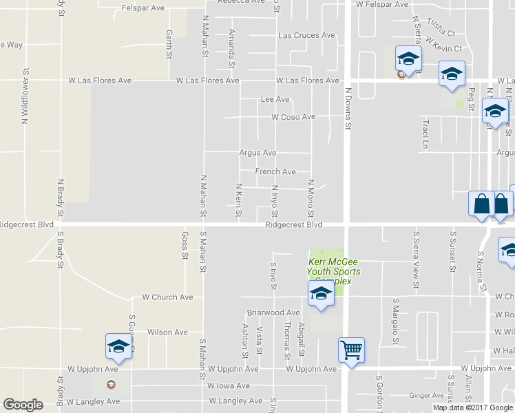 map of restaurants, bars, coffee shops, grocery stores, and more near Jean Avenue in Ridgecrest