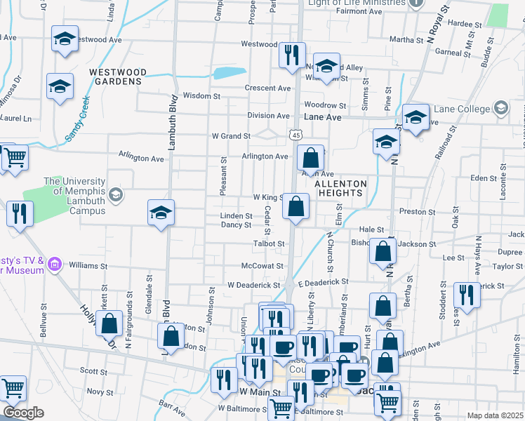 map of restaurants, bars, coffee shops, grocery stores, and more near 235 Cedar Street in Jackson