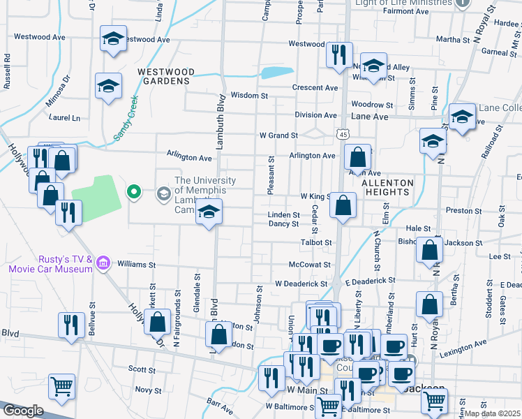 map of restaurants, bars, coffee shops, grocery stores, and more near 273 Linden Street in Jackson