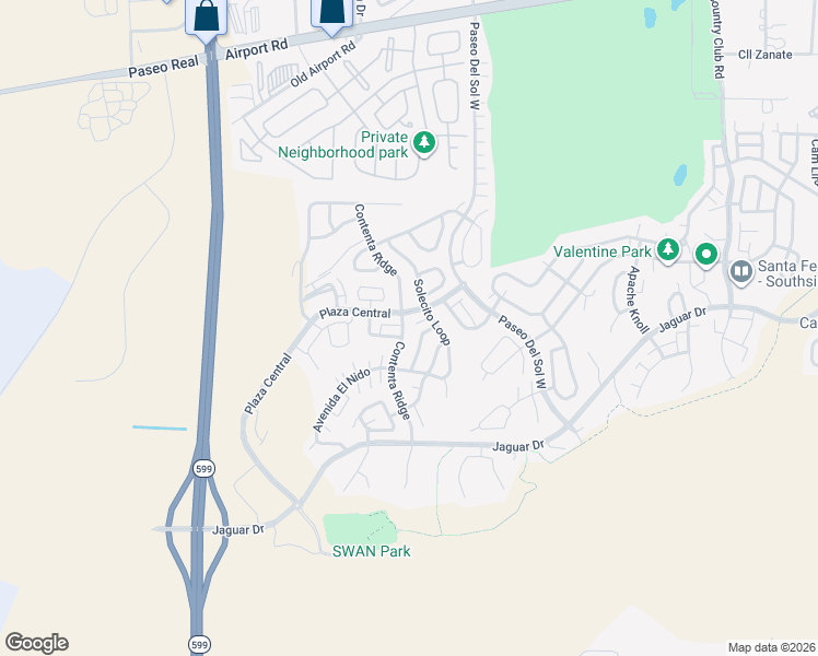 map of restaurants, bars, coffee shops, grocery stores, and more near 4605 Contenta Ridge in Santa Fe