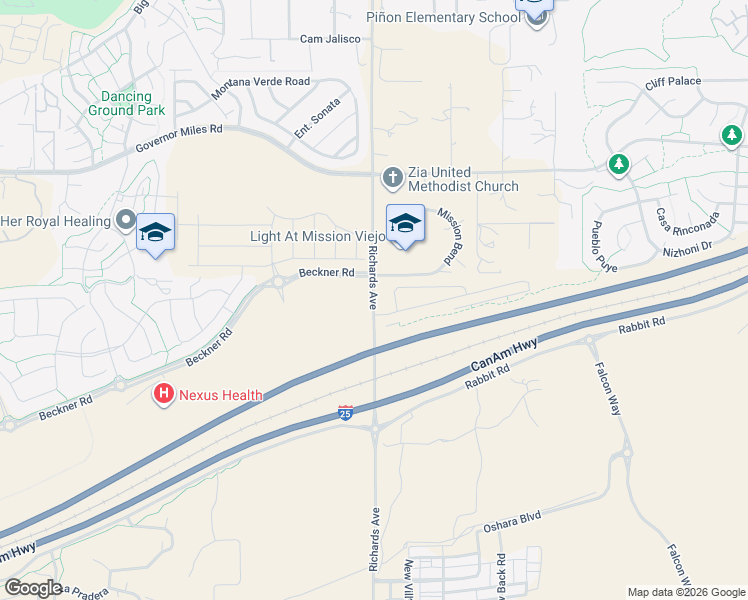 map of restaurants, bars, coffee shops, grocery stores, and more near 5406 Richards Avenue in Santa Fe