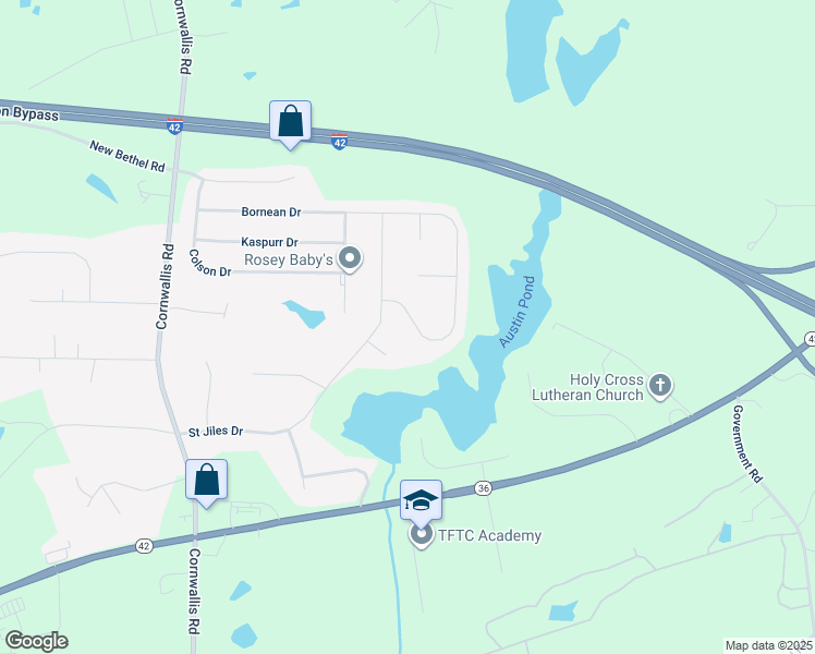 map of restaurants, bars, coffee shops, grocery stores, and more near 100 Dory Lane in Clayton