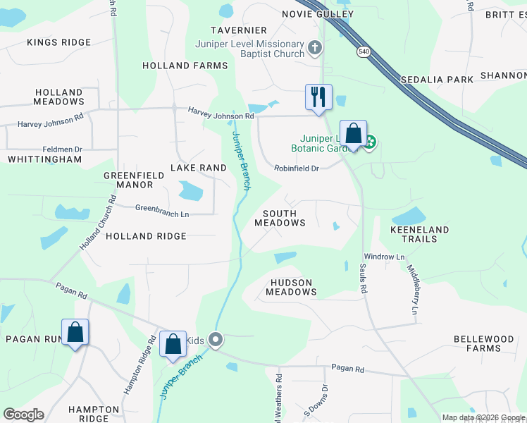 map of restaurants, bars, coffee shops, grocery stores, and more near 9205 Tree Meadow Lane in Raleigh
