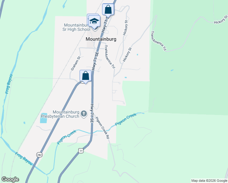map of restaurants, bars, coffee shops, grocery stores, and more near 1000 Sycamore Street in Mountainburg