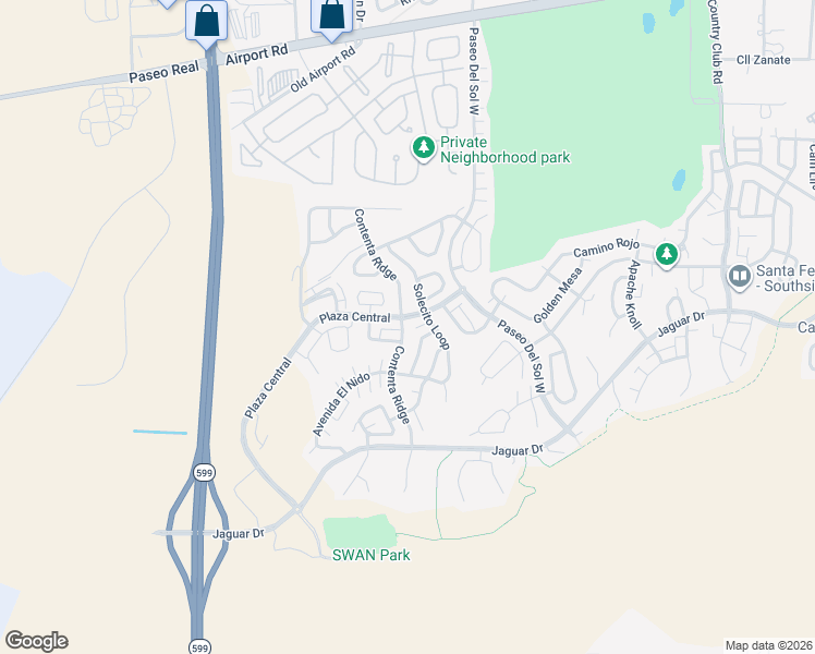 map of restaurants, bars, coffee shops, grocery stores, and more near 4605 Contenta Ridge in Santa Fe