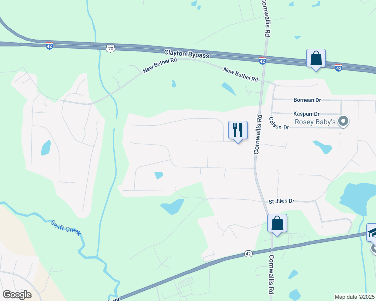 map of restaurants, bars, coffee shops, grocery stores, and more near 3041 Austin Drive in Garner