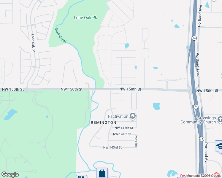 map of restaurants, bars, coffee shops, grocery stores, and more near 4300 Northwest 150th Street in Edmond