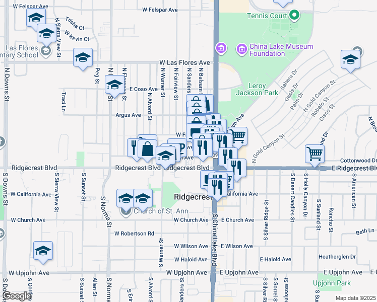 map of restaurants, bars, coffee shops, grocery stores, and more near 132 West Station Avenue in Ridgecrest