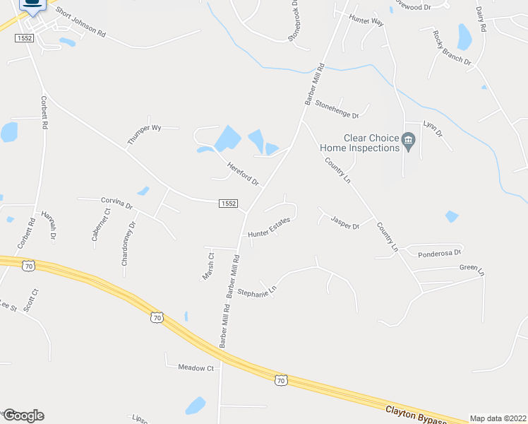 map of restaurants, bars, coffee shops, grocery stores, and more near Hunter Estates in Clayton