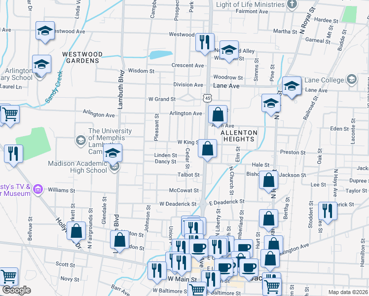 map of restaurants, bars, coffee shops, grocery stores, and more near 235 Cedar Street in Jackson