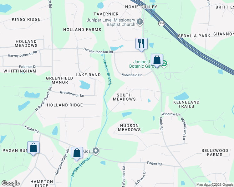 map of restaurants, bars, coffee shops, grocery stores, and more near 9205 Tree Meadow Lane in Raleigh