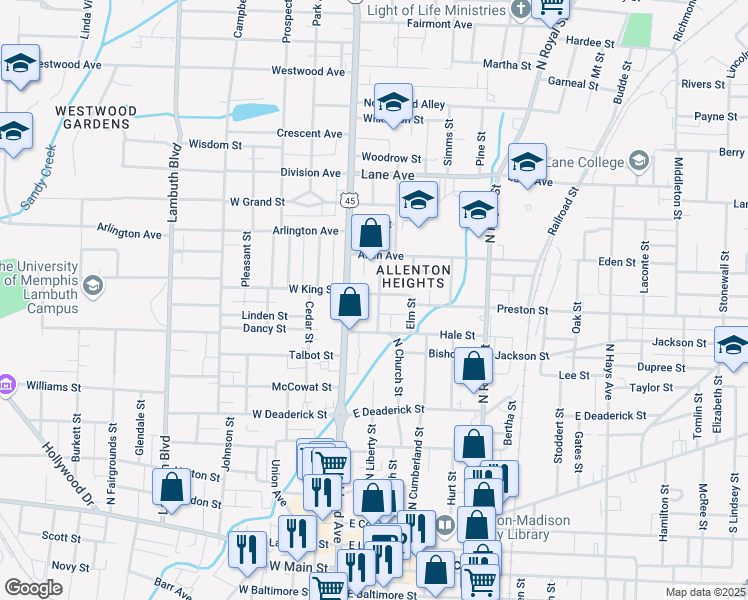 map of restaurants, bars, coffee shops, grocery stores, and more near 125 Conger Street in Jackson