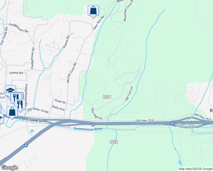 map of restaurants, bars, coffee shops, grocery stores, and more near 30 Sessler Road in Black Mountain