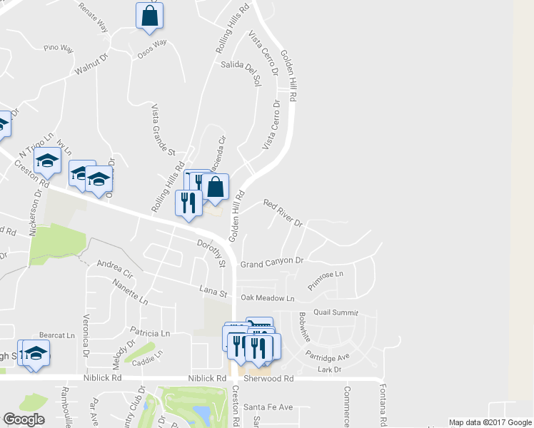 map of restaurants, bars, coffee shops, grocery stores, and more near 208 Red River Drive in Paso Robles