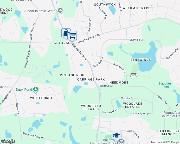 map of restaurants, bars, coffee shops, grocery stores, and more near 6604 Sunset Lake Road in Fuquay-Varina