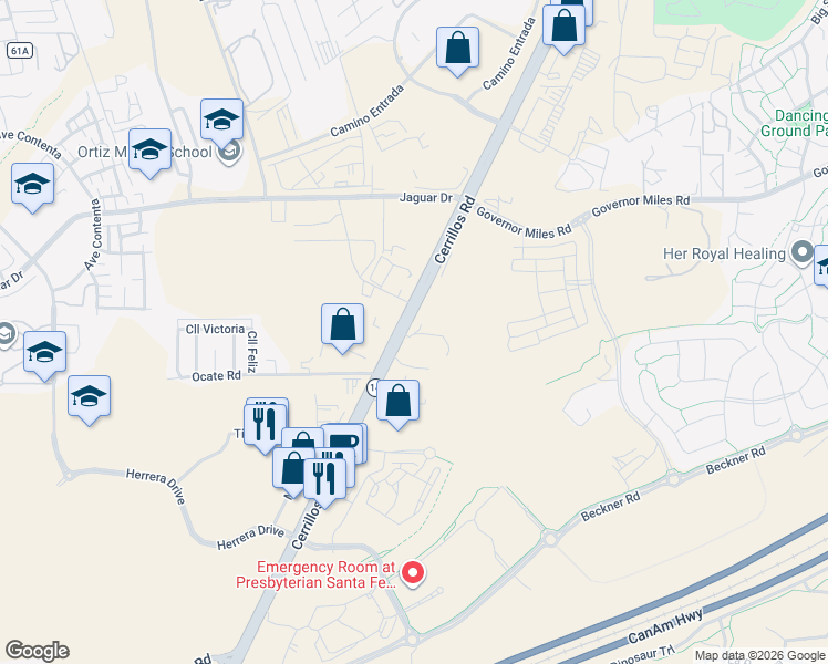 map of restaurants, bars, coffee shops, grocery stores, and more near 355 C Old Denver Highway in Santa Fe