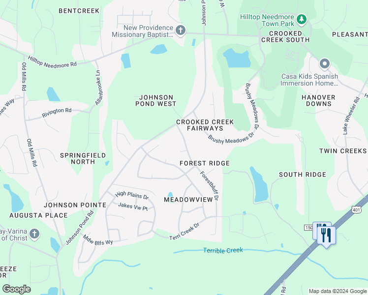 map of restaurants, bars, coffee shops, grocery stores, and more near 2113 Crispland Court in Fuquay Varina