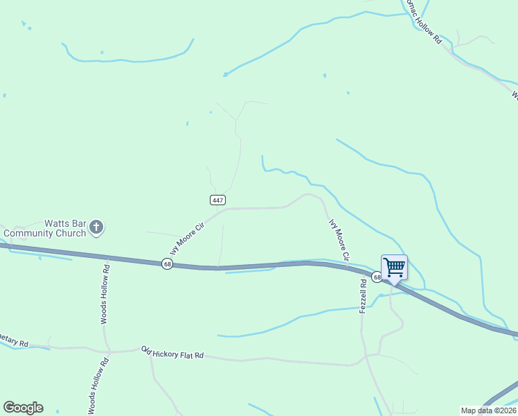 map of restaurants, bars, coffee shops, grocery stores, and more near Ivy Moore Circle in Meigs County