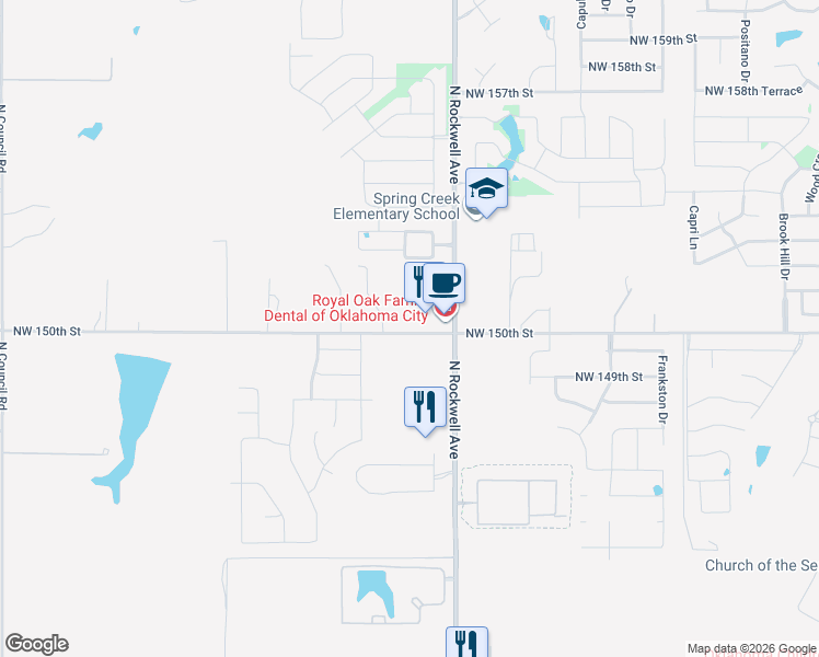 map of restaurants, bars, coffee shops, grocery stores, and more near 7201 Northwest 150th Street in Oklahoma City