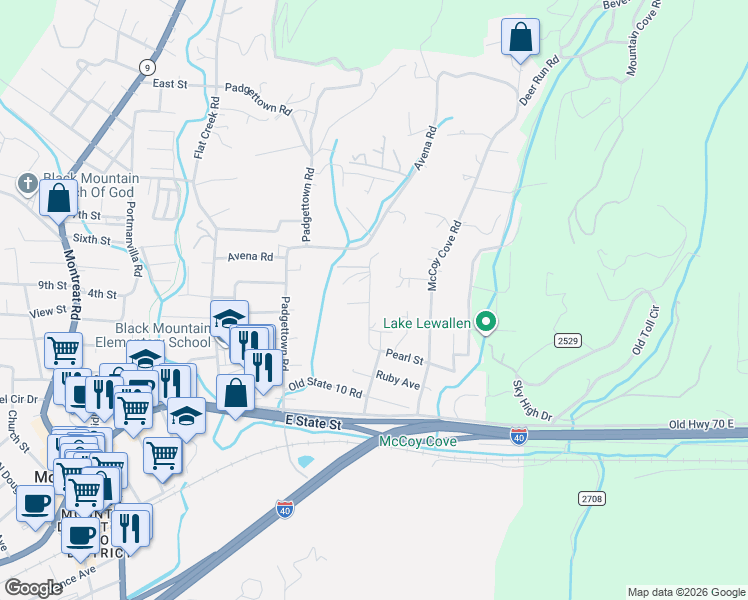 map of restaurants, bars, coffee shops, grocery stores, and more near 49 Pearl Avenue in Black Mountain