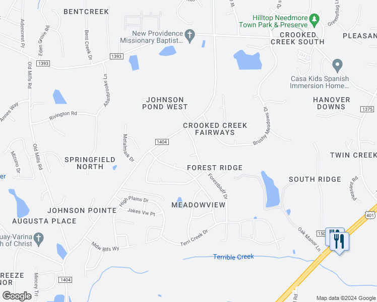 map of restaurants, bars, coffee shops, grocery stores, and more near 2109 Crispland Court in Fuquay Varina