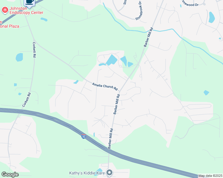 map of restaurants, bars, coffee shops, grocery stores, and more near 2756 Amelia Church Road in Clayton
