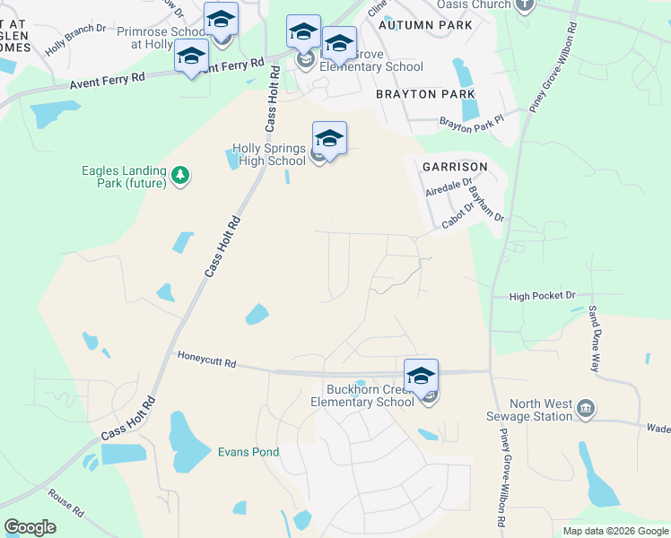 map of restaurants, bars, coffee shops, grocery stores, and more near 1000 Piney Grove-Wilbon Road in Holly Springs