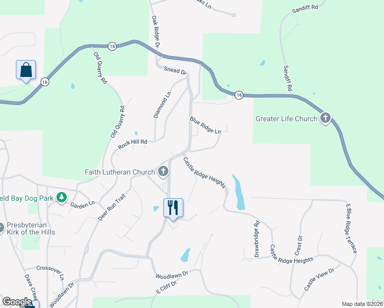 map of restaurants, bars, coffee shops, grocery stores, and more near 102 Whistling Pines Lane in Fairfield Bay
